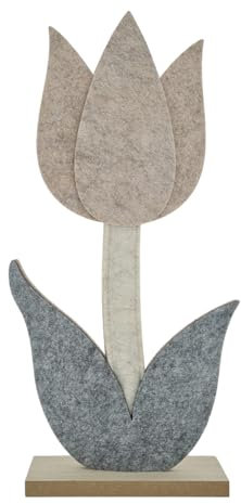 WB wohn trends Filz-Blume Tulpe auf Holz-Fuß, dunkel beige L 36x17x5cm, Ostern Frühling Sommer, Auswahl von Farbe und Größe möglich