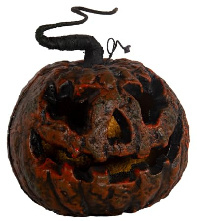 Horror-Shop Verrotteter Halloween Kürbis mit Strunk und LED Beleuchtung 25 cm