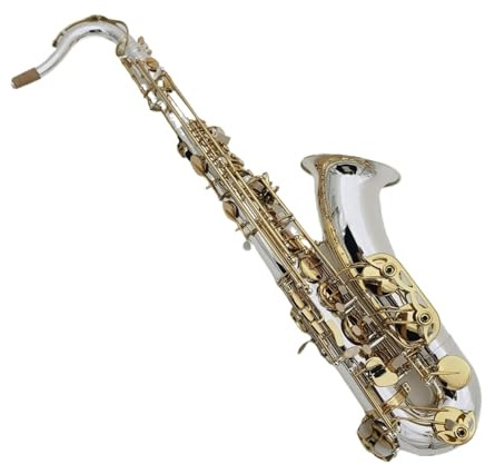 Beginners saxophone Tenor Saxophone Bb Tune Silver Plated Body Gold Lacquer Key Sax Cloth Black Leather Suitcase Red Leather Suitcase (Color : Black Leather Suitcase)