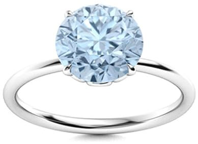 MOONEYE 0,75 ctw runde Form Blauer Aquamarin-Edelstein Solitär Verlobungsring aus 925er Sterlingsilber für Damen Sterlingsilber, 57