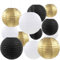 CC wonderland zone 12 Stück Papier Lampions Schwarzer Gold Weiß,Runde Papierlaterne Papier Laterne für Lampenschirm Deko,Hochzeitsdekorationen, Geburtstagsfeier,Gartenparty Deko