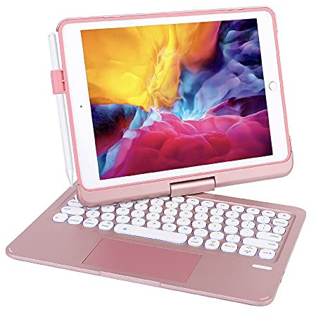 Seagtigau Keyboard Case for iPad Pro 9.7 inch 6th Generation (2018)/5th Gen(2017), 360° Rotatable iPad Air 2&Air 1 Wireless Keyboard Case with Multi-touch Trackpad,7 Color Backlit (Pink)