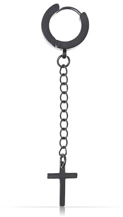 Made by Nami Schwarzer Herren Ohrring mit Kreuz Raver Schmuck (Kreuz)