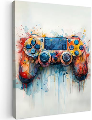 MuchoWow© Bild auf Leinwand 60x80 cm Schlafzimmer Bilder Badezimmer Wand Deko Wohnzimmer Moderne Wanddeko Bilderwand Geschenk Kinder - Jugendzimmer - Spiele - Gamecontroller
