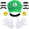 Humairc Super Bros Hüte Accessoires Set Mary Luigy Mützen Schnurrbärte Hosenträger Handschuhe Knöpfe Halloween Cosplay Kostüm, Grün, Large