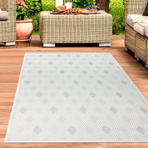 CARPETIA Outdoor Teppich Rautenmuster Creme Wetterbeständig 160x230 cm | Wetterbeständig, robust, leicht zu reinigen und allergikergeeignet, für Terrasse, Balkon, Garten, Veranda & Wintergarten