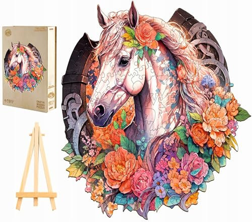 PASJO - Holzpuzzle Erwachsene mit Pferdemotiv 290 Teile 22x22 cm - Geschenkidee für Kinder - Holz Puzzle Pferd - Einzigartige Tierförmige Holz-Puzzle - Creative Jigsaw aus Holz für Erwachsene
