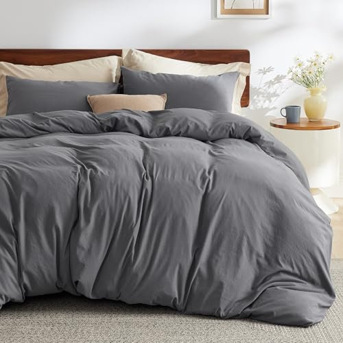 BEDSURE Bettwäsche 155x220 3teilig Bettwäsche-Set - Weiche Baumwollähnlich 1 Bettbezug 155x220 cm und 2 Kissenbezüge 80x80 cm,ÖKO-TEX Vorgewaschene Deckenbezug Bedding, Anthrazit mit Reißverschluss