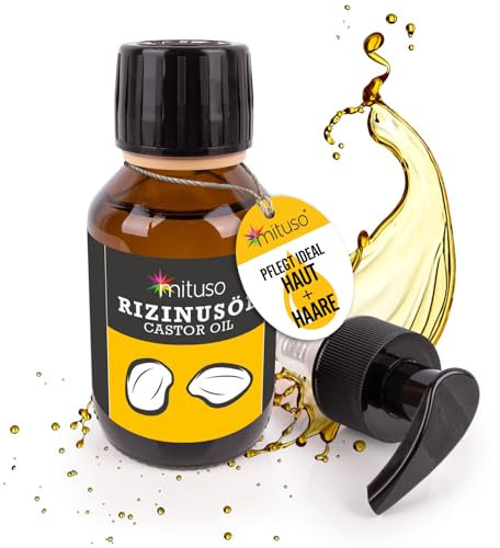 mituso Rizinusöl 100 ml - 100% reines kaltgepresstes Öl, nativ Ph. Eur., Wimpern Serum, Haaröl, natürliche Haarpflege