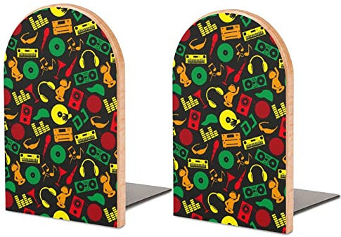 Buchstützen mit Musik-Club-DJ-Motiv, Farbe, dekorativer Aufdruck, Holz, Buchstützen für Regale, 1 Paar