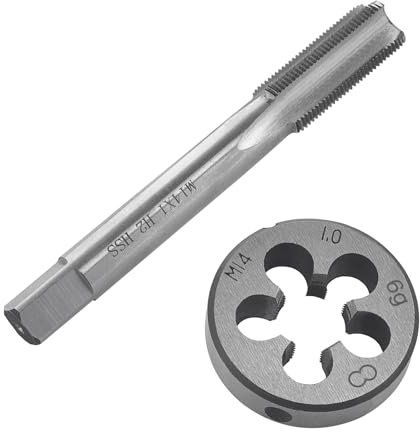 Juego de machos de roscar y terraja HSS, M14 x 1 mm, rosca derecha fina, cortador de rosca recta estriada