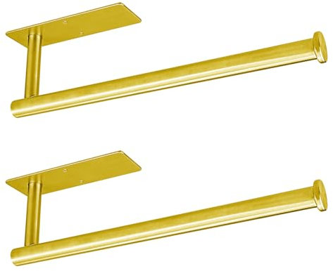 Eolax Papierrollenhalter, Papierrollenstange unter Küchenschrank, Geeignet für Küche, selbstklebend oder Wandmontage mit Bohrlöchern, SUS304 Edelstahl Gold 2er-Pack