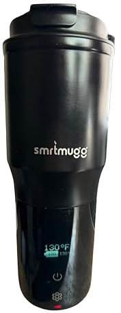 SmrtMugg TITAN Heated Coffee Mug, 15 oz. 15 Hour Battery Life, Self-Heating, Battery Powered, Adjustable Temperature, LCD Screen, Portable Charger, Great for Coffee and Tea Lovers (Black)