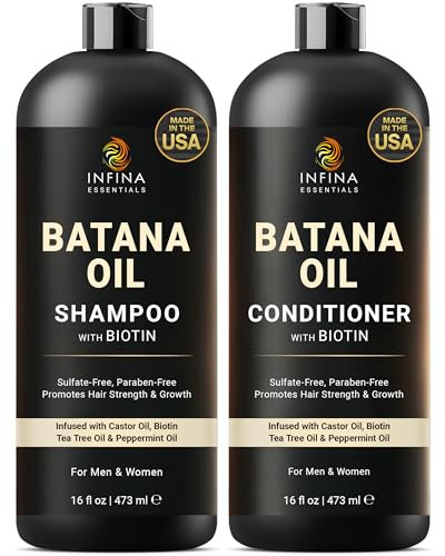 Batana Oil Shampoo and Conditioner with Biotin and Tea Tree Oil for Hair Growth and Hair Thickness, Moisturising and Nourishing Shampoo for Fine Hair for Men and Women, 50 ml