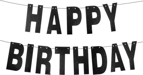 Schwarzes Happy Birthday Girlande Banner Alles Gute zum Geburtstag Party Banner Geburtstagsgirlande Dekorationen Gebrauchsfertig für Erwachsene Geburtstag, 16,8 Cm