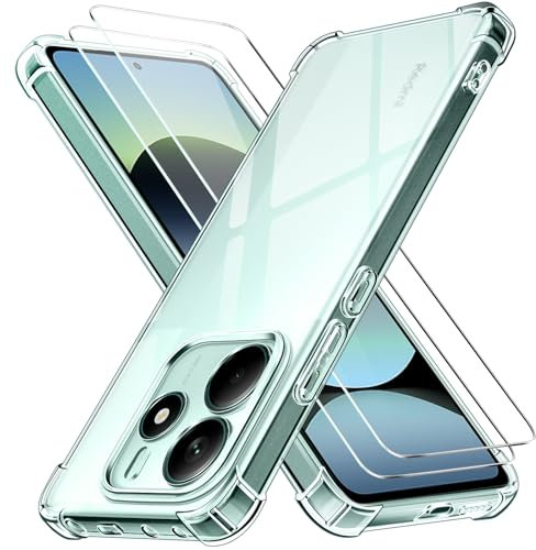 ivoler Klar Hülle für Xiaomi Redmi Note 14 5G (Nicht für Redmi Note 14 4G), 1 Handyhülle mit 2 Stück Panzer Schutz Glas, Transparent Stoßfest Schutzhülle Dünne Weiche TPU Silikon Durchsichtige Case