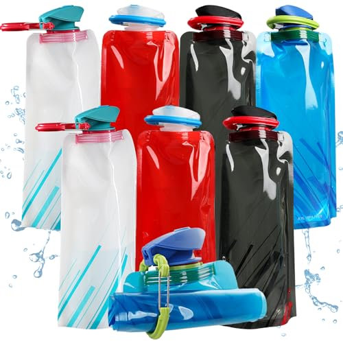 Kyzuzia Bouteilles D'eau Pliable,Pliable Bouteille d'eau avec Mousqueton,Bouteille d'eau Réutilisable pour la Randonnée,Les Aventures