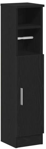 vidaXL Bathroom Cabinet/Storage Cupboard with Roll Holder - Black Engineered Wood, Versatile Vanity Unit, Customizable Installation, Ample Storage with Open and Closed Options