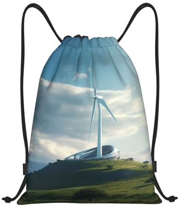 LHCVSFGW Drawstring Backpack Bags Waterproof String Bag Wind Turbine Sports Gym Sackpack Lightweight Cinch Sack