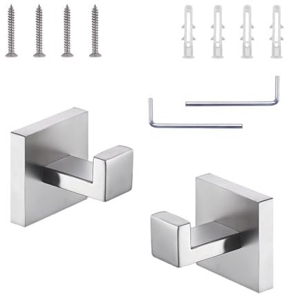 LINTRA 2 Pezzi Quadrati Ganci Asciugamani Bagno, Acciaio Inox Gancio Doccia, Trapano Gancio da Parete, con Chiave e Viti, per Bagno, Cucina