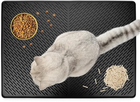 Alfombra Gatos Arenero de Silicona, 70 x 50 cm Estera de Arena Gatos Impermeable, Fácil de Limpiar, Alfombrilla para Arena de Gatos Antideslizante Lavable para el Control de la Arena (Negro)
