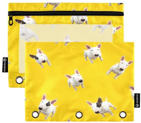 RPLIFE Federmäppchen für 3-Ringordner, 2 Stück, 3-Ring-Beutel, Stoff, Schulzubehör, 24,9 x 17,8 cm (Einheitsgröße), Bullterrier-Hunde, Gelb