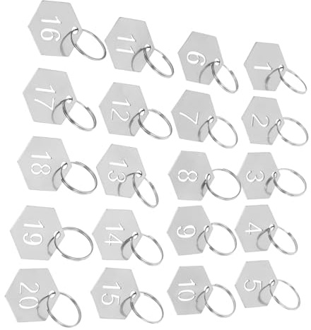 ARTIBETTER 20pcs Stainless Steel Number Plate Key Holder Keychain Metal Tags for Crafts Stainless Steel Label Numbered Markers Silver