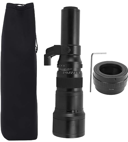 500mm F6.3 Objectif Téléobjectif à Mise au Point Manuelle, 4 Éléments en Alliage, Blanc - Zoom Ultra Longue Distance, Anneau Adaptateur T2 FX, Conçu pour Paysage et Faune (Noir)