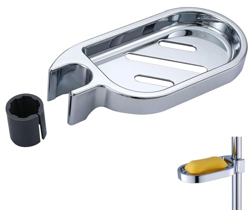 Adjustable 360° Swivel Soap Dish, Fits 24mm Shower Poles – No-Slip Clip-On Tray with Raised Edge for Bathroom & Kitchen (Silver)