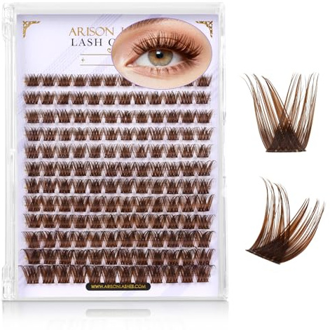 Arison Lashes Grappes de Cils Bruns Manga Wispy DIY Extensions de Cils Marron Douces et Légères (Brown Fairy D 9-16 mm Mix)