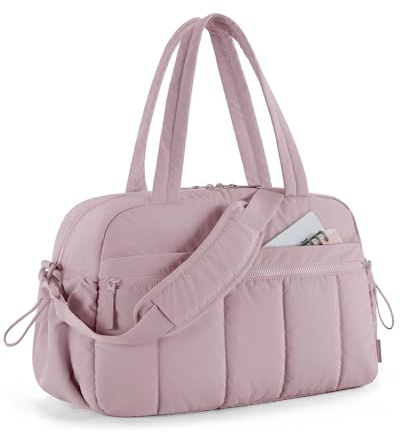 BAGSMART Puffer Reisetasche, Sporttasche Damen 24L Weekender Wickeltasche Wasserabweisend Travel Bag Handgepäck Gym Bag Kliniktasche Geburt Mit PVC Nasse Tasche Für Fitness, Grauviolett
