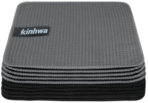 KinHwa Spültücher schwarz+grau Spüllappen waschbar Waffeltuch 20x20 cm | Mikrofaser Putzlappen , Barista tuch, fusselfrei streifenfrei, stark saugfähig, schnell trocknend, küchenlappen 10 Stück
