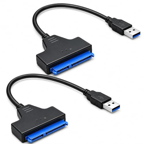 2PCS USB 3.0 to SATA Cable Adapter, SATA USB Adapter, SATA to USB Cable High Speed SATA to USB Adapter for HDD and SSD, Plug-and-Play Solution for Data Transfer, Backup and External Storage Access