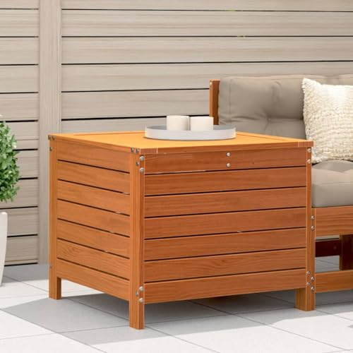 IBUQDDV Gartenhocker aus massivem Kiefernholz 62x63,5x53,5 cm in Wachsbraun - Outdoor Hocker mit Latten-Design und Stauraum, modularer Fusshocker für Terrasse Garten Lounge