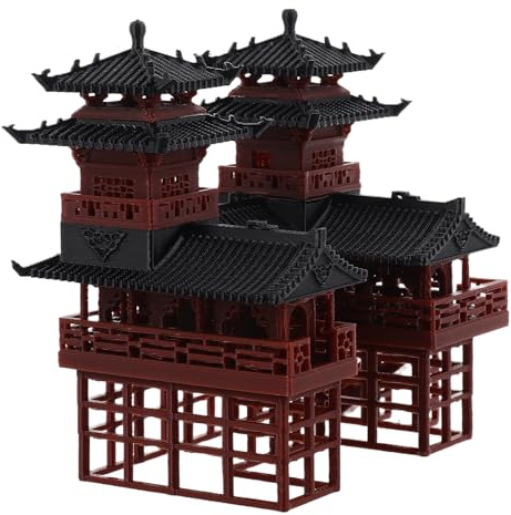 Kisangel Miniatur Pagodenstatue Doppel Pavillon Garten Ornament Antikes Design Sandsteinoptik für Bonsai Mikrolandschaft Außen Innen Aquarium Dekoration