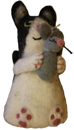 Nepalaya Artisan Community - EW-289 - Eierwärmer, Katze mit Maus, Filz, Handarbeit, 15cm x 10cm x 9cm