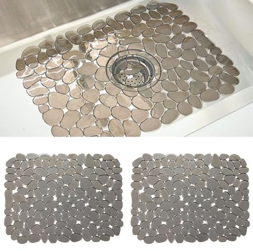 Diskbänksinlägg, 2 stycken 40 x 30 cm PVC diskhomatta, vikbar & tillskurna inlägg för diskhoar, kiselstenformat diskhoskydd, droppmatta för porslin och glasvaror