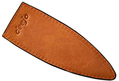 deejo - Lederetui für 37G Messer, hellbraun (Natur), Kalbsleder, orangene Naht mit Nylonfaden.