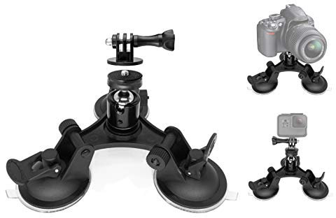 MyGadget Treppiede a Ventosa con Testa a Sfera 360° - 3 x Lock Tight Suction Cup Auto - Supporto per Fotocamera Action Cam GoPro Hero | Canon, Nikon, Sony