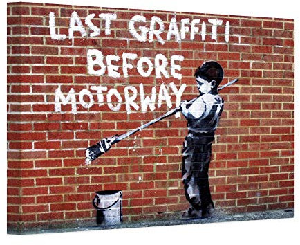Banksy - Last Graffiti Before Motorway 70x100cm - Bilder Leinwanddrucke/Wandbilder Street Art Graffiti Kunstdruck 2cm (div. Varianten/Größen) - Leinwandbild Wandbild/fertig zum aufhängen