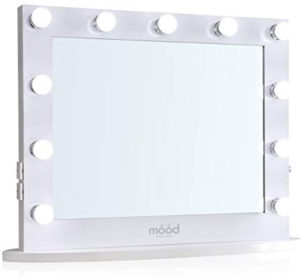 Hollywood Vanity Mirror with 2 Plug Sockets & 2 USB Ports LED Dimmer Light Bulbs, for Dressing table or Wall Mounted Table Top for Makeup White Beverley HW02 65(H) x80(W) x6.5(D) cm