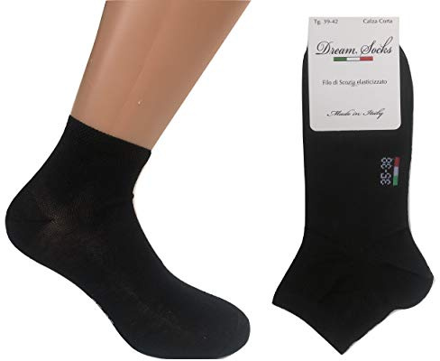 DREAM SOCKS 6 paia calzini corti alla caviglia in cotone filo di scozia elasticizzato,ultra leggero,prodotto MADE IN ITALY,modello unisex, vari assortimenti. (35/38, nero)