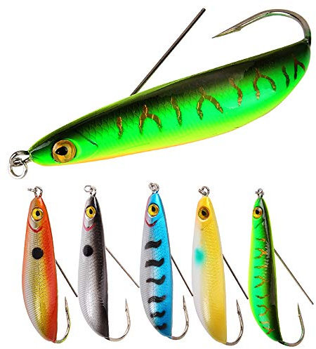 AMHDV Lures Fishing Spoon Weedless Minnow Hard Bait Rattling Saltwater Freshwater Baits (Pack of 5)