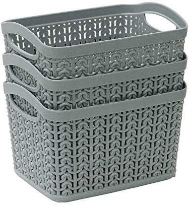 JVL 13-358GY Knit Design Loop Plastic Set of 3 Storage Box 1.5L, Grey 11 x 17 x 13, One size