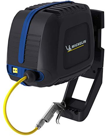 MICHELIN Compresseur d'Air Mural MBL GO avec Enrouleur de Tuyau - Tuyau 10 mètres - Soufflette Incluse - Sans Cuve - Sans Huile - Moteur 1.5 cv - Pression Maximale 8 bar - Débit d'Air 160 l/min