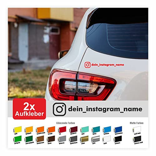 FOTOFOL 2X Aufkleber Instagram WUNSCHTEXT - Aufkleber Name - personalisiert - Druck & Plot mit Instagram Logo - Social Media