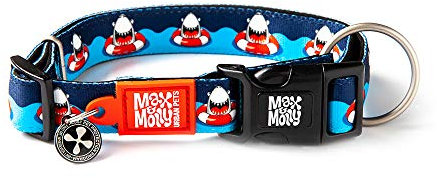Max & Molly Smart ID-Hundehalsband, Neopren, gepolstert, mit personalisiertem Haustierprofil, wasserdicht und maschinenwaschbar, Halsbänder für kleine Hunde (Halsumfang 22.9–35.6 cm) Frenzy der Hai
