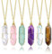 ASH'S CHOICE Kristall Kette Set, 6 Stücke Kristalle Heilsteine Kette Sechseckig Edelstein Anhänger Heilkristalle Kette Grün Amethyst Rosenquarz Halsketten Gold für Damen