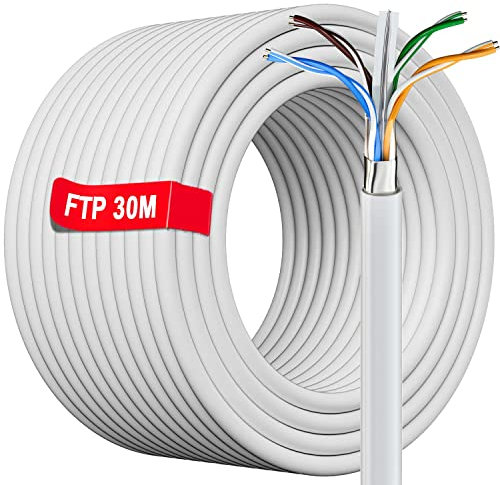 Granel Cable Ethernet Cat 6 De 30m, Bulk Cable de Red LAN FTP Blindado Para Internet Rápida & Fiable -AWG23 Cable a Granel Internet Anti-jamming Exterior Interior resistente a la intemperie(30 Metros)