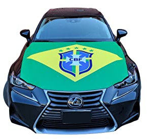 FIFA World Cup Soccer Brazil Car Flag Hood Cover Country International Futbol Team Slip-On Washable Elastic Weatherproof Fabric, Non-Adhesive Banner 3.5 x 5 Ft Fits Most Cars USA Ship